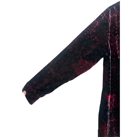 Paisley Velvet Button Down Tunic Top Women 1X Long Sleeves Dark Wimsigoth Grunge - Picture 13 of 14